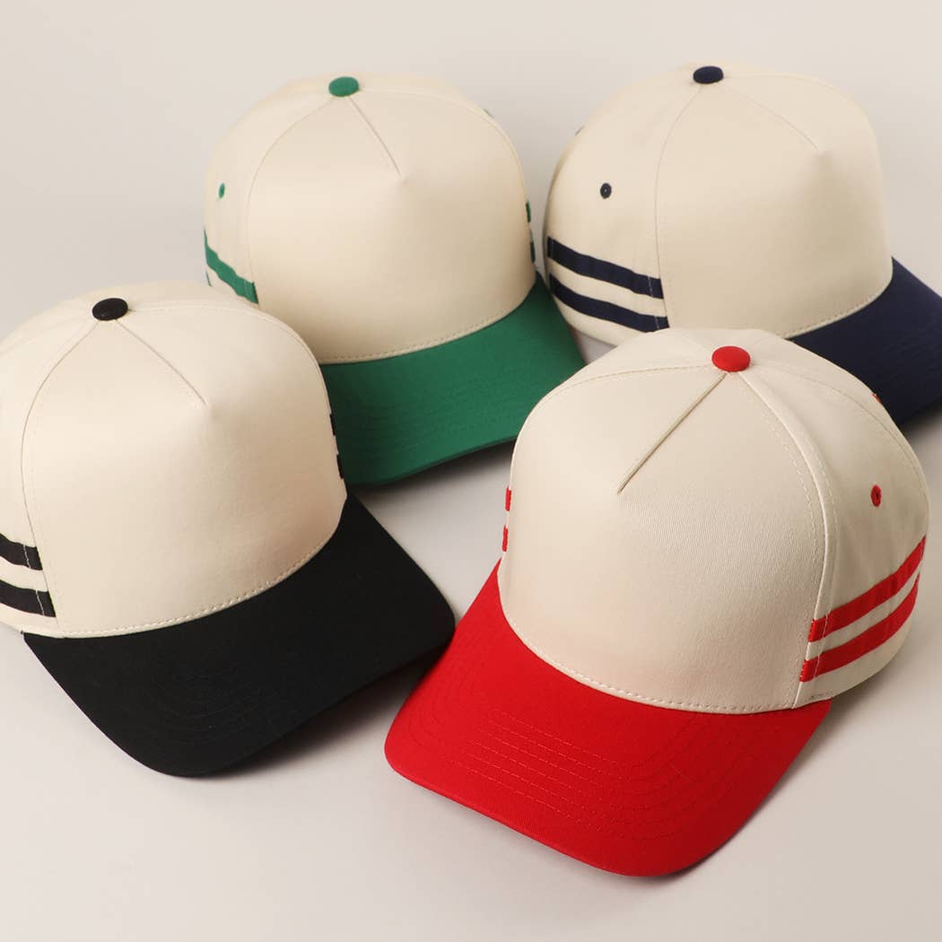 Fashion City - Wholesale Trucker Hat - Unisex - Two Tone Canvas Cotton Two Stripes Trucker Hat 3