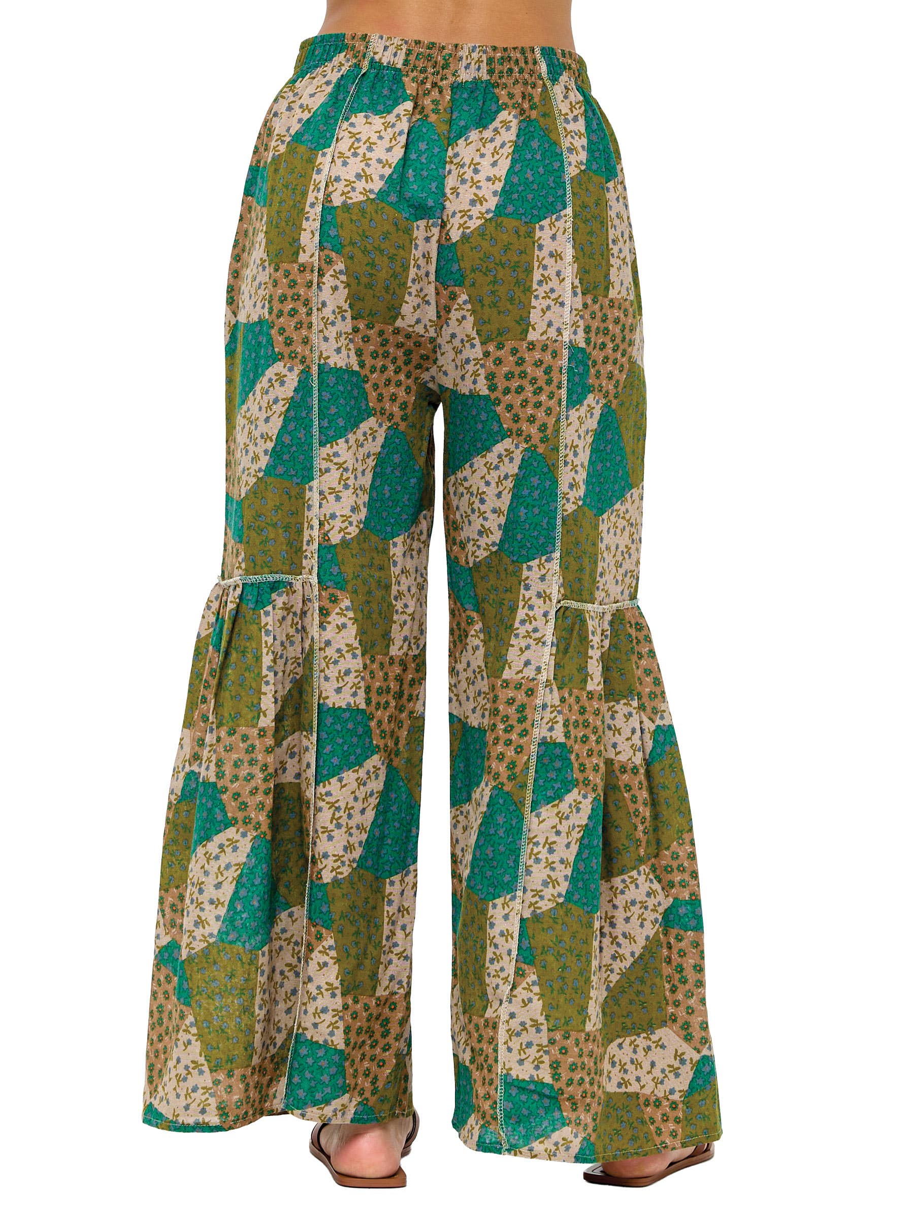 Yak & Yeti - Wholesale Pants - Women's - Palazzo Pants Boho Ruffled Floral Patchwork5