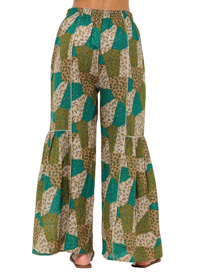 Yak & Yeti - Wholesale Pants - Women's - Palazzo Pants Boho Ruffled Floral Patchwork5