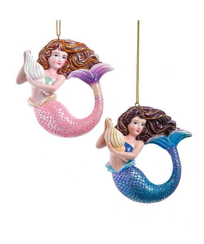 Kurt S. Adler, Inc. - Wholesale Ornament - 3.6" Resin Mermaid W/Shell Ornament 2 Assorted