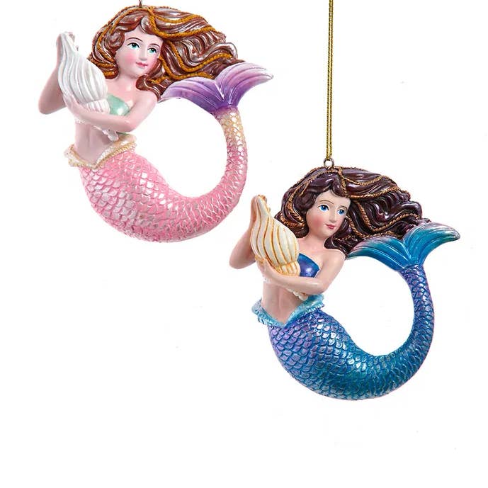 Kurt S. Adler, Inc. - Wholesale Ornament - 3.6" Resin Mermaid W/Shell Ornament 2 Assorted0