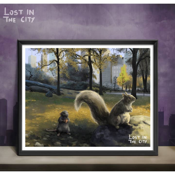Central Park Squirrel and Rat Print | Lost in the City for wholesale by Santi of all Trades