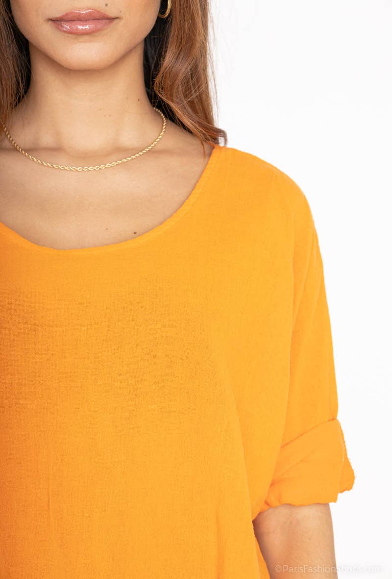 LINEN & COTTON HOUSE – Engroshandel T-shirt – til kvinder – Crop-top i bomuld og hør, bedst sælgende model 101116