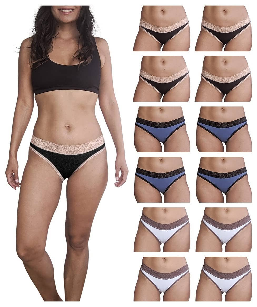 I-Wear Brands – wholesale Underwear – Women's – 12 Pack Women's Lace Trim Cotton-Spandex Bikini Panties4