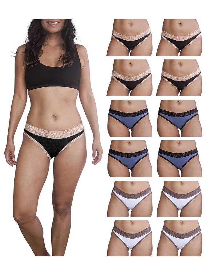 I-Wear Brands – wholesale Underwear – Women's – 12 Pack Women's Lace Trim Cotton-Spandex Bikini Panties4
