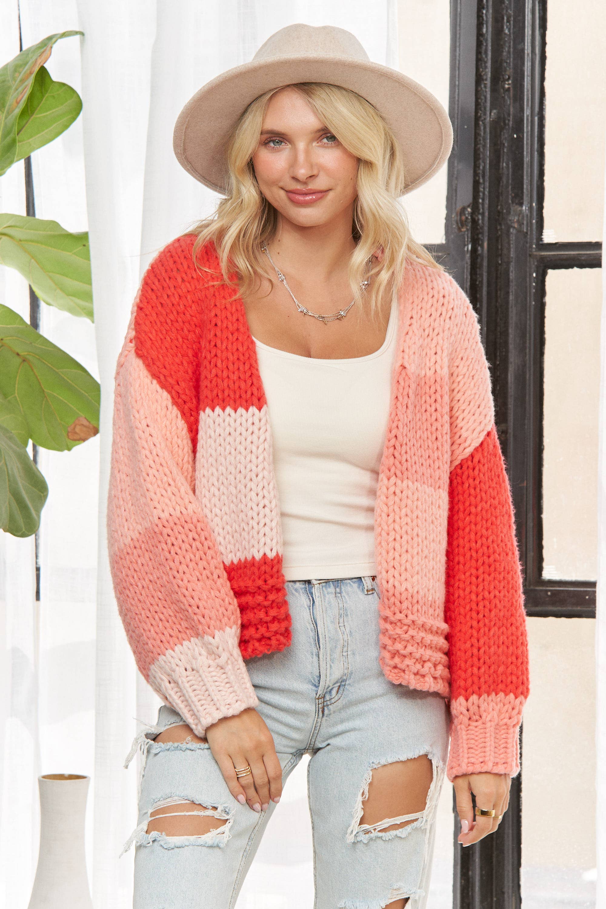Madelyn – wholesale Kofta - Dam – LESW3935-FÄRGGLAD BLOCKSTICKAD KOFTA1