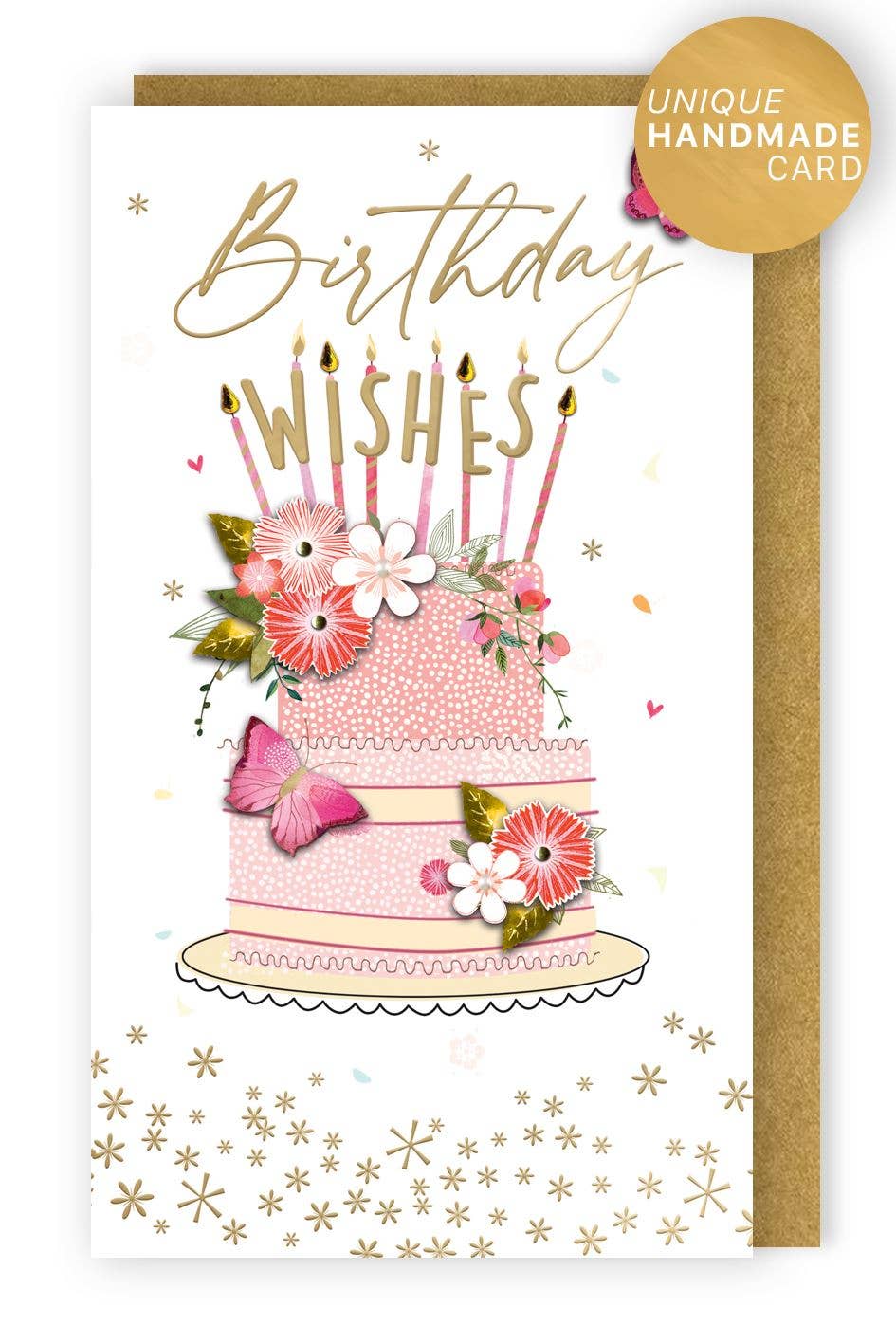 Second Nature Ltd - Wholesale Birthday Card - Open - Floral Cake with Candles - Champagne - Second Nature0