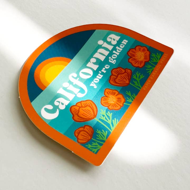 Retro California You're Golden Sticker for wholesale by Paper Parasol Press