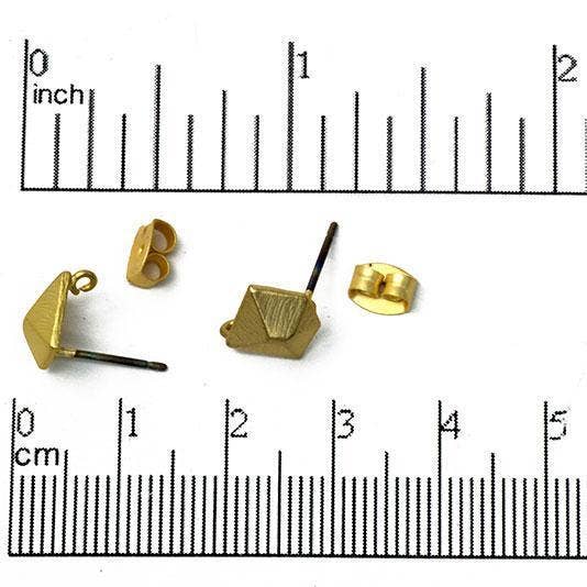 8mm Faceted Pentagon Earring Post with Loop - Nickel Free - Earnut Included - Satin Rhodium Silver and Satin Hamilton Gold - KE-5 for wholesale by Continental Beads