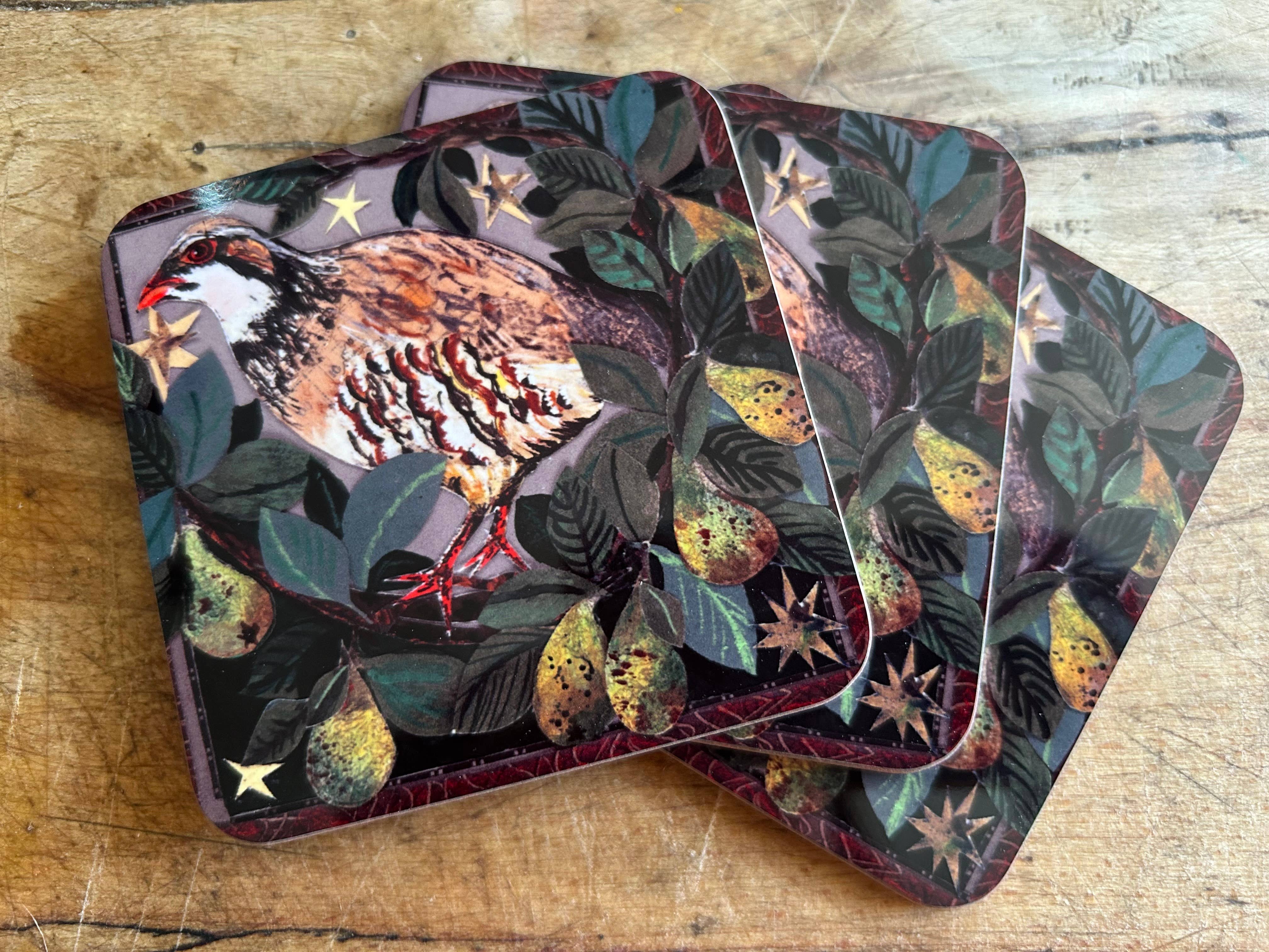 Clare O’Neill Artworks - Wholesale Coasters - Partridge in pear tree high gloss coaster 1