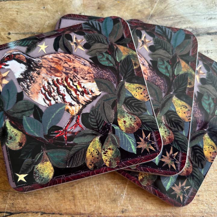 Clare O’Neill Artworks - Wholesale Coasters - Partridge in pear tree high gloss coaster 1