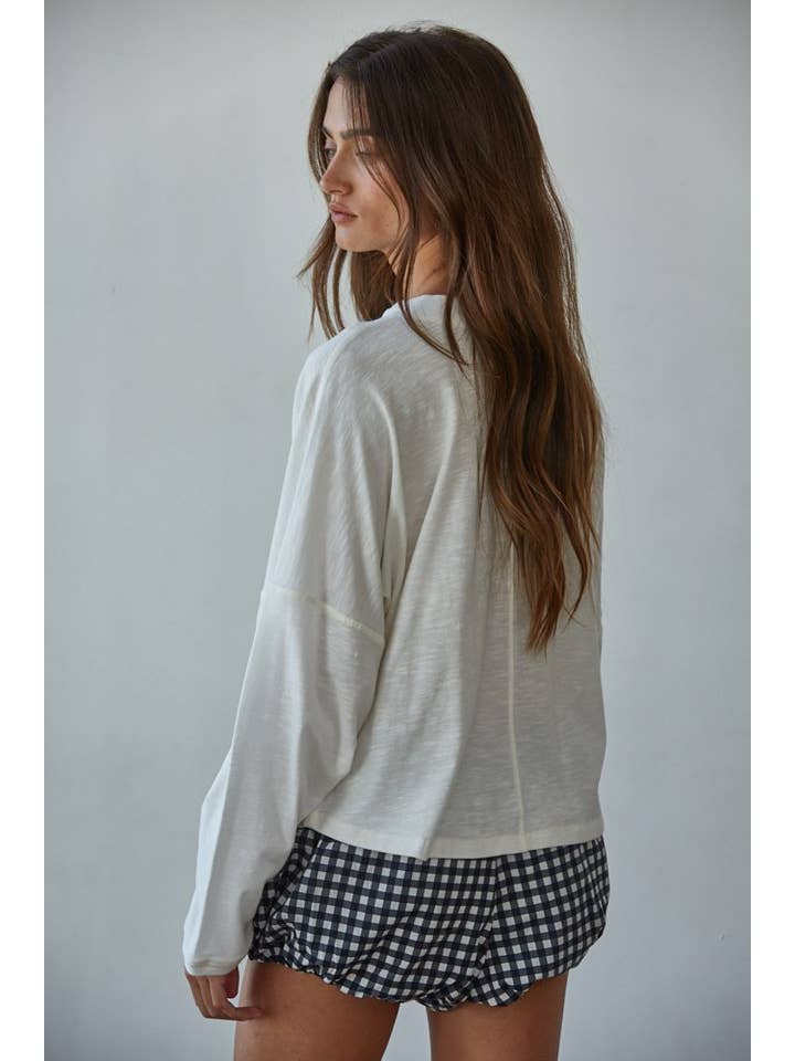 Off White L8748 | Knit Cotton Mock Neck Long Wide Sleeve Top for wholesale on Faire