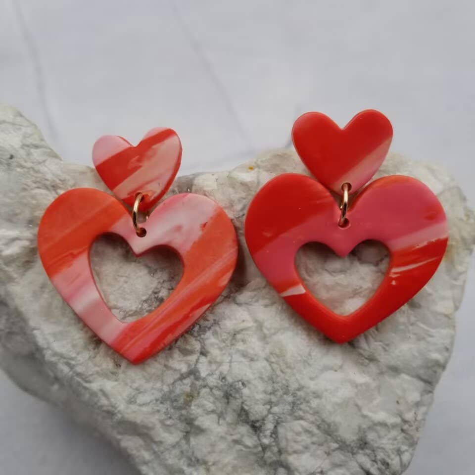 The Pretty Jewellery - Wholesale Dangle Earrings - Double Heart Clay Studs Earrings1