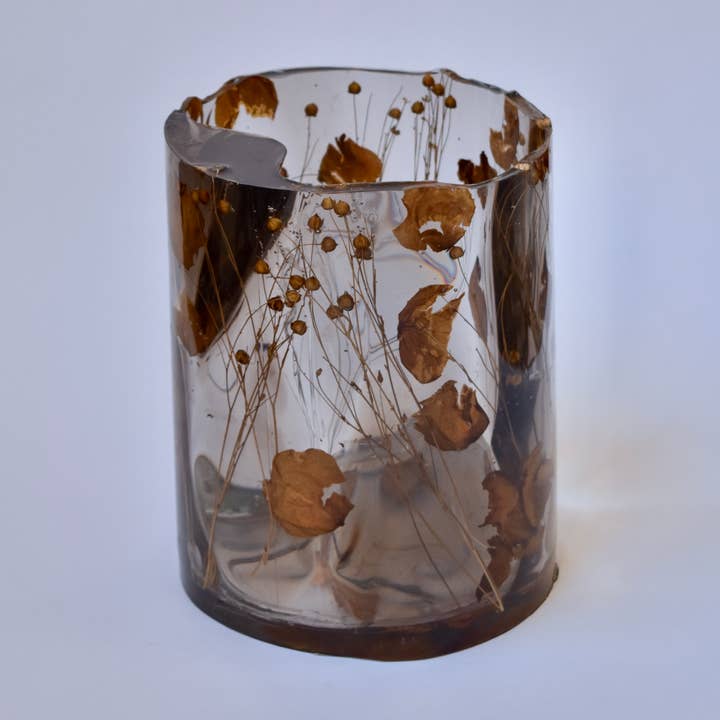 Clear grey vase with dried flowers for wholesale by StephanieVCreations