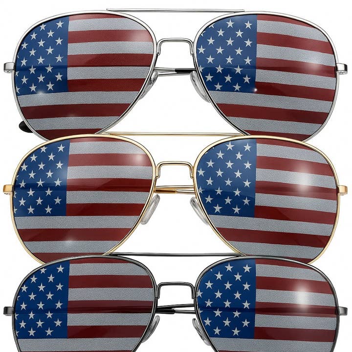 3 Pack Bulk USA America Glasses - American Flag Aviator Sunglasses - Assorted Colors for wholesale by grinderPUNCH