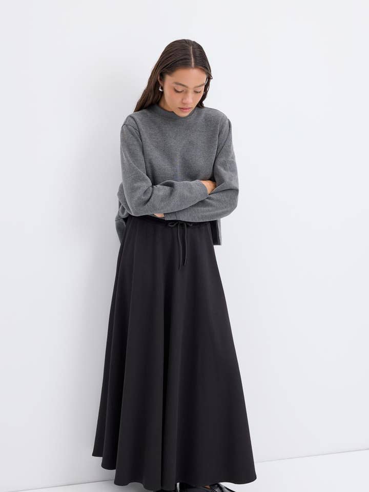 Kadriye Baştürk - Wholesale Skirt – Women’s - High Waist Tie Waist Flared Skirt Black0