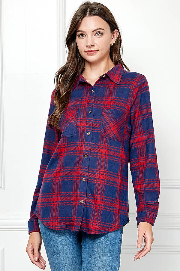 Veracci - Wholesale Button Down Shirt - Women's - Stretch button Up Women Plaid Sweater Shirt2