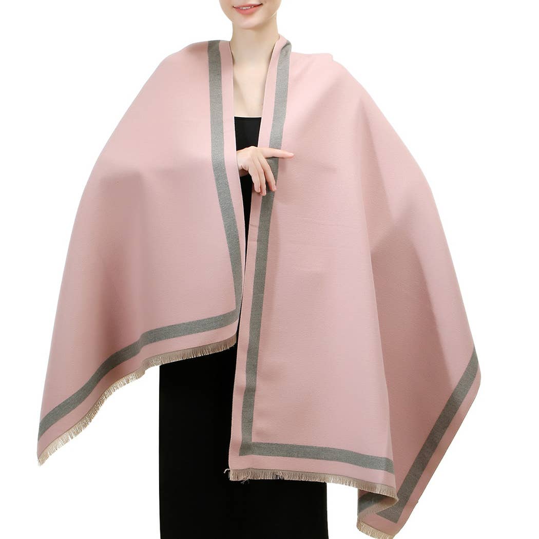 Fashion City - Wholesale Wrap - Women's - Reversible Oversized Border Cashmere Feel Shawl2