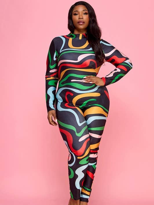 Plus Langarm-Catsuit mit Stehkragen und Reißverschluss auf der Rückseite für den Großhandel von Namatt Design