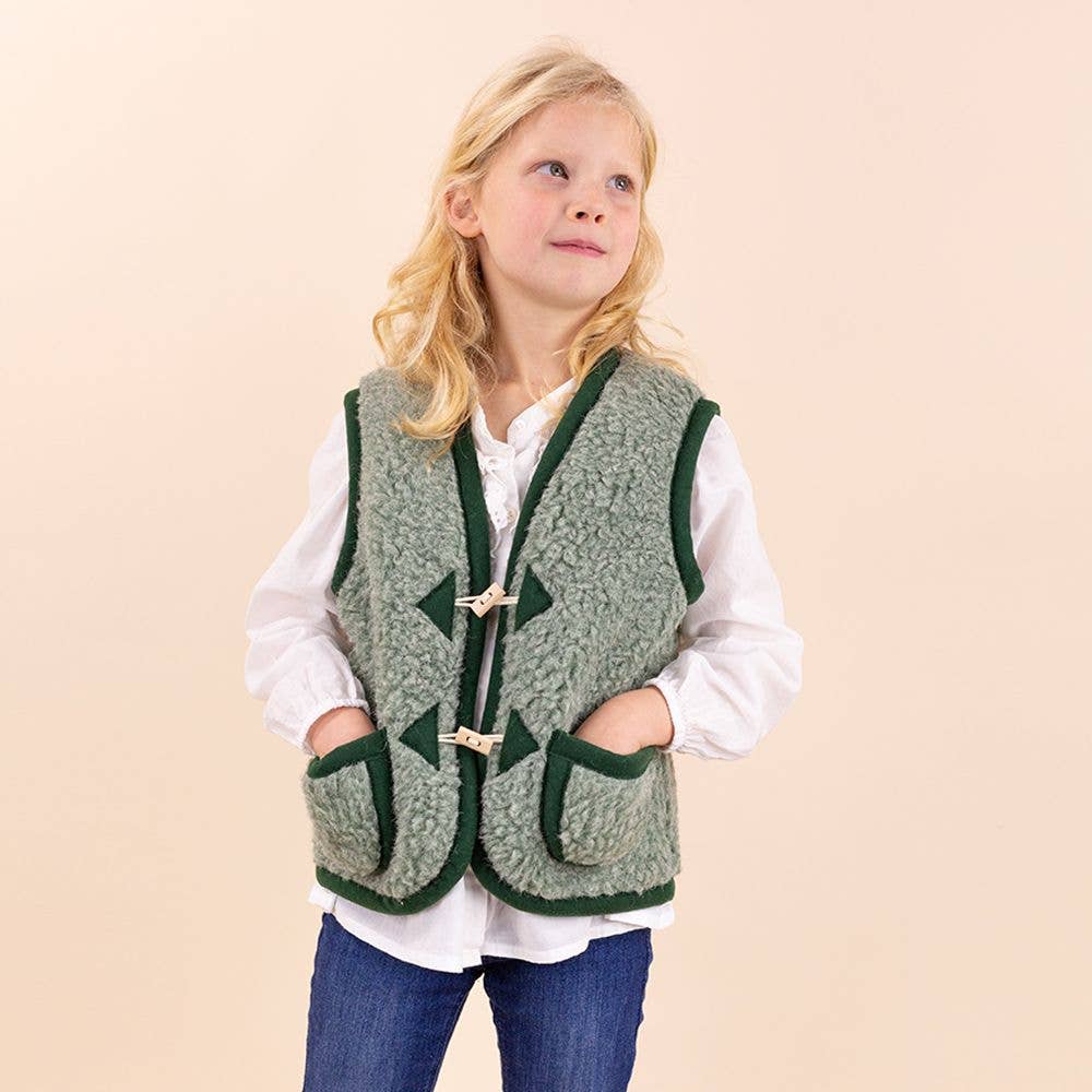 Moonrise - Wholesale Outerwear Vest - Kids - Wool cardigan with button kids green0