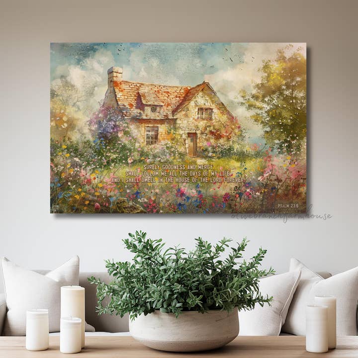 Olive Branch Farmhouse - Wholesale Art Print - Psalm 23:6 Canvas Wall Art, Christian Housewarming Gift