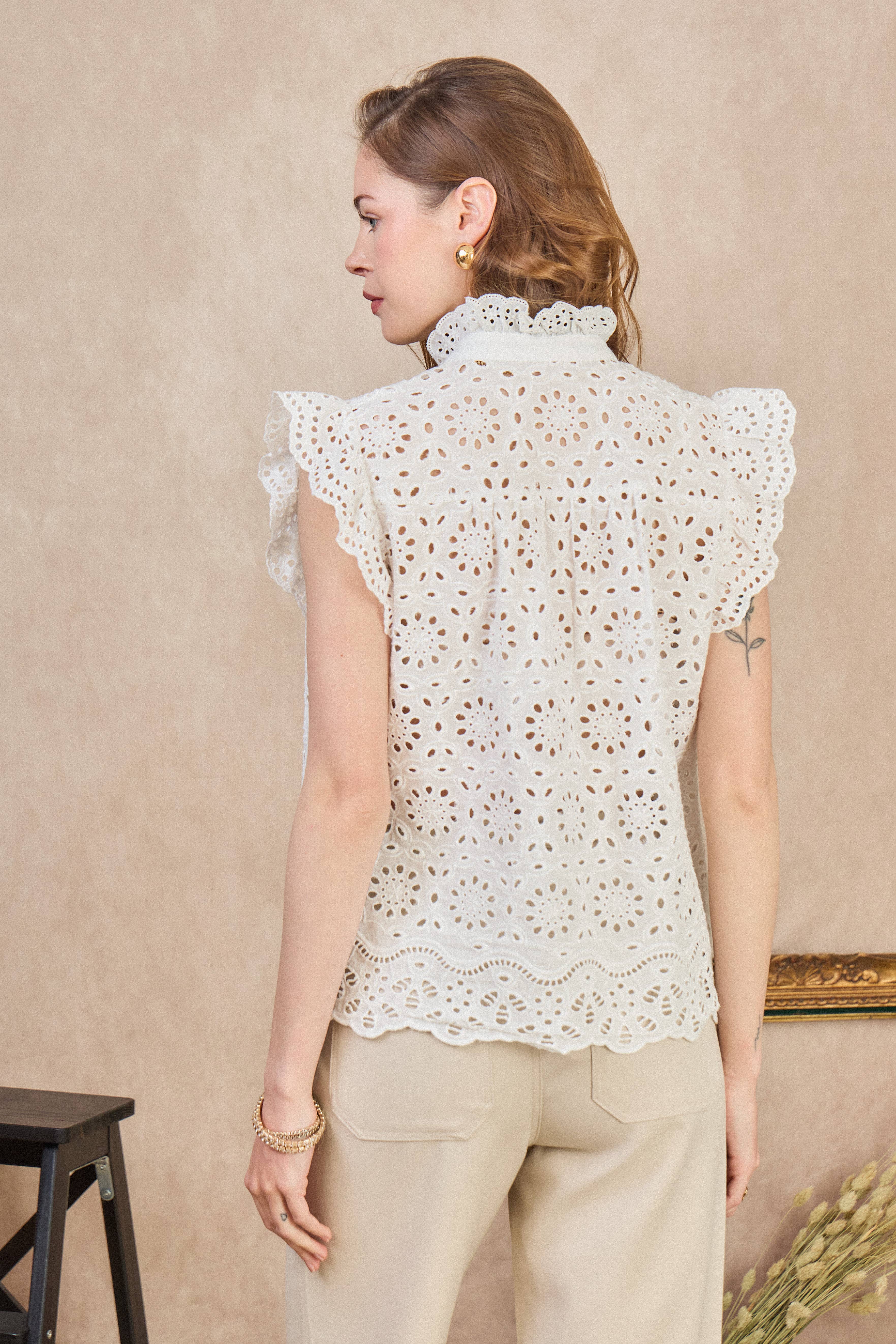 LULUMARY - Venta al por mayor Camisa con botones - Mujer - Blusa de encaje CH3634