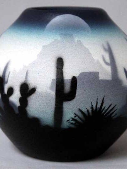 44035 Blue Sonora Desert Mini Pot for wholesale by Cedar Mesa Pottery