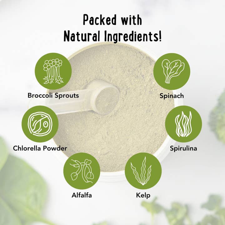 iHeartDogs.com - Vente Compléments alimentaires – chien - Super Greens : complément vitaminé, minéral et probiotique pour chiens avec spiruline, varech, thé vert, épinards, chlorelle et pousses de brocoli - 90 doses - iHeartDogs.com6