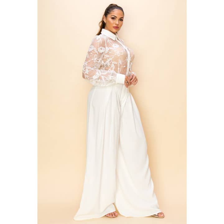 SP435122-1 - LACE TOP AND SOLID PANTS SET for wholesale by The Sang