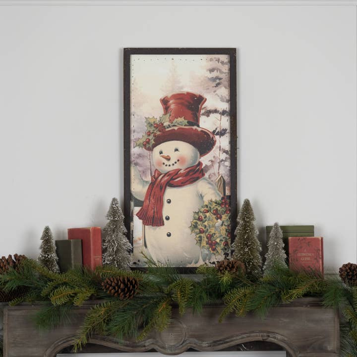28" SNOWMAN W/ HOLLY WREATH PRINT for wholesale by Ragon House