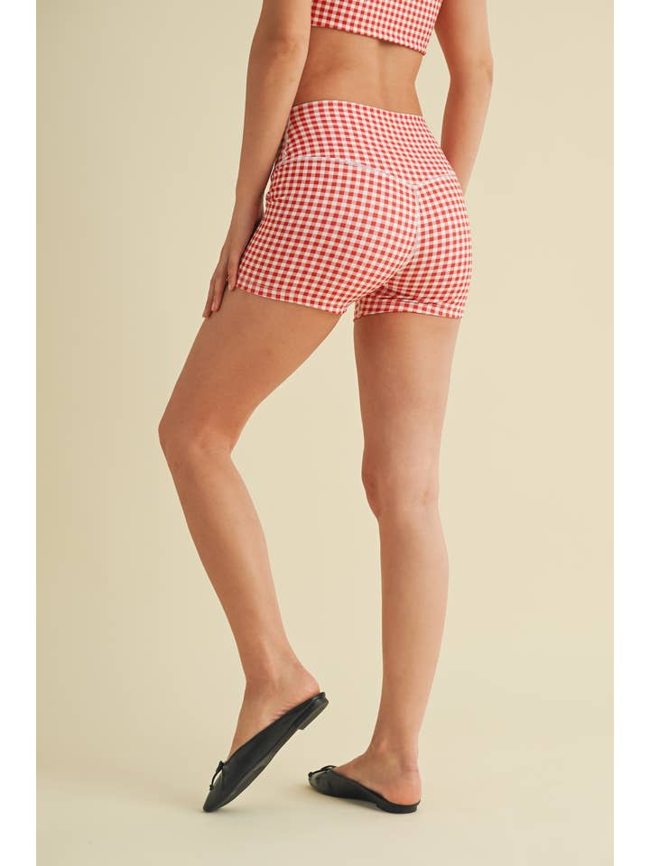 KIMBERLY C - Wholesale Athletic Shorts - Women's - Gingham Print Mid-Rise Mini Shorts50