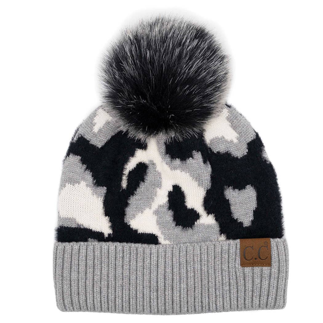 Fashion City - Wholesale Beanie - Women's - Abstract Camo Print Beanie with Pom-Pom3