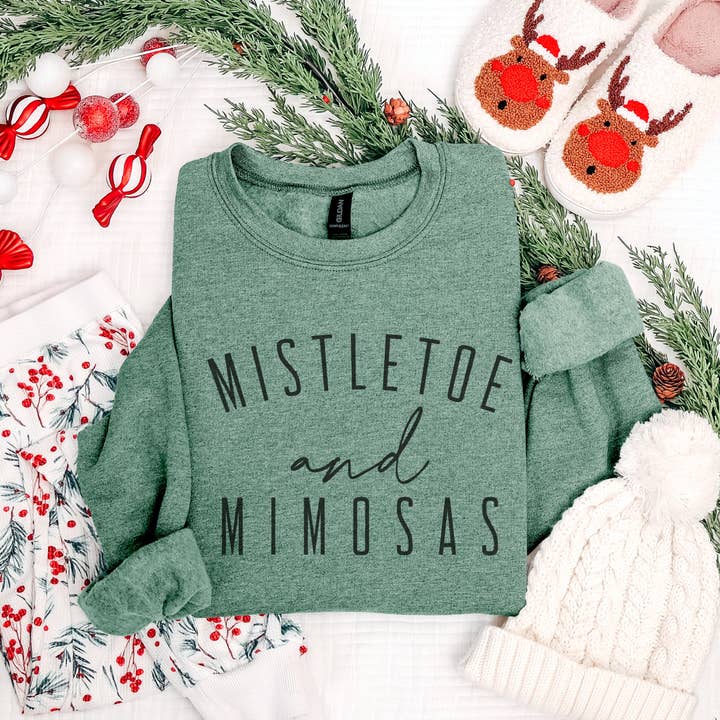 Trendznmore - Modern Graphic Apparel - Wholesale Graphic Sweatshirt - Women's - Mistletoe and Mimosas Christmas Crewneck Sweatshirt1