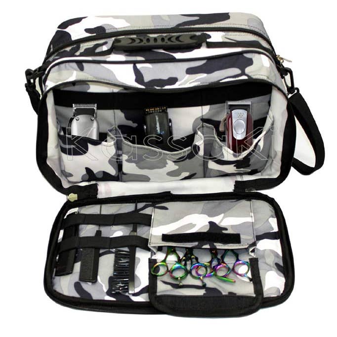 Kassaki – bolsa de maquilhagem e cosméticos por atacado – Bolsa Kit Sessão de Cabeleireiro e Barbeiro em Cinza Camuflado0