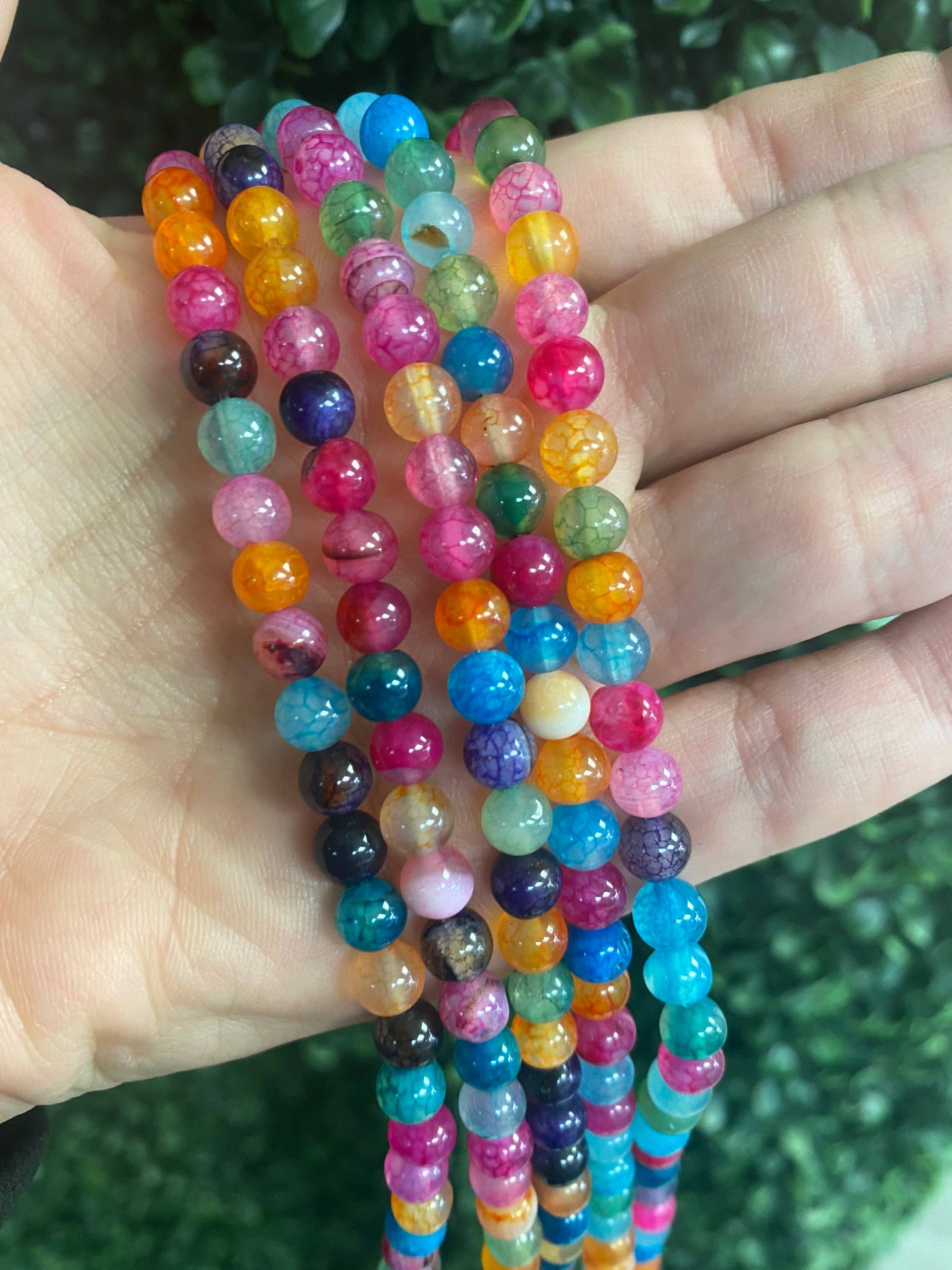 The Bead Bazaar - Wholesale Beads - 6mm Bright Rainbow Agate Beads, 8mm Multicolor Candy Bright4