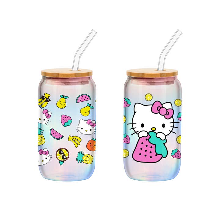Hello Kitty Fruit Iridescent 2pk 16oz Glass Tumbler Set for wholesale by Silver Buffalo