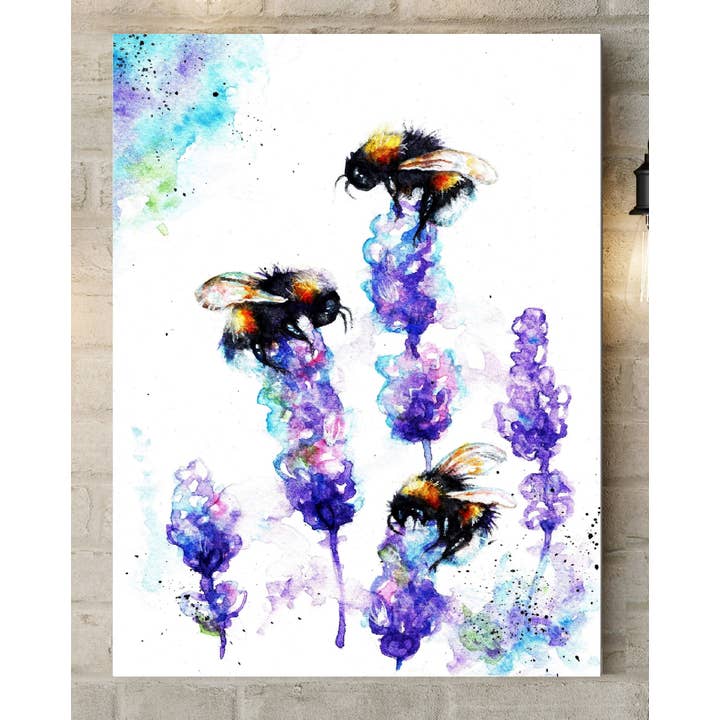 Bees and lavender Box Canvas 24 x 16" for wholesale by bee.arts