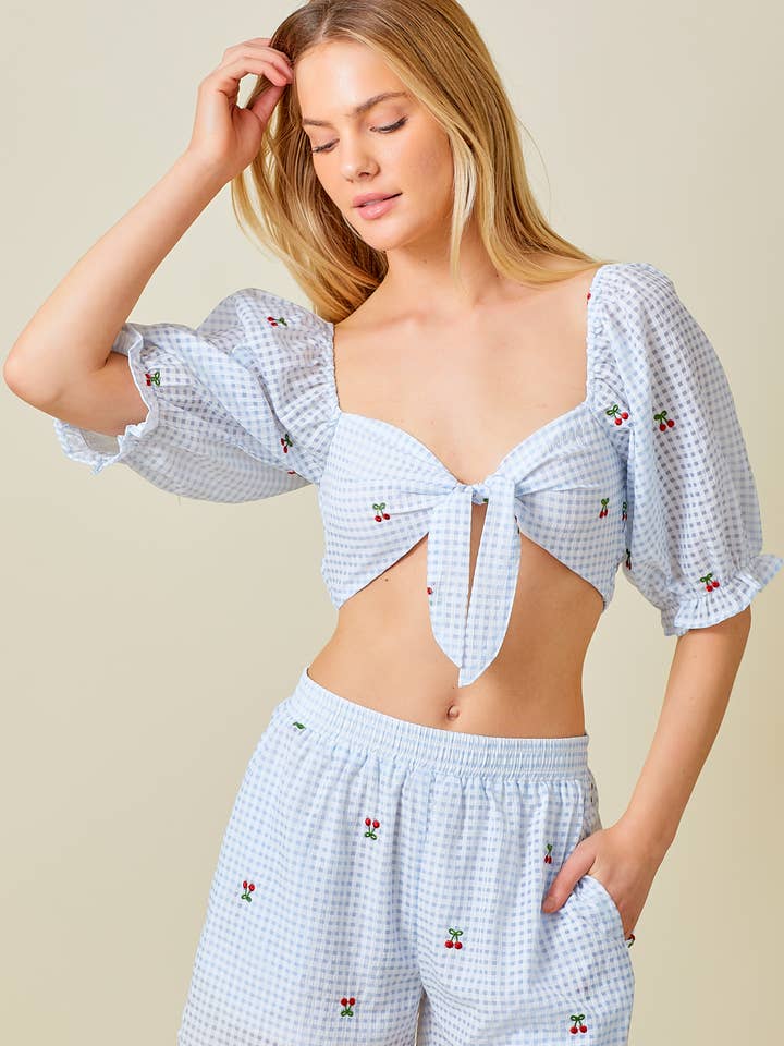 CROP WOVEN TOP WITH HALF SLEEVE for wholesale by Baevely by Wellmade USA