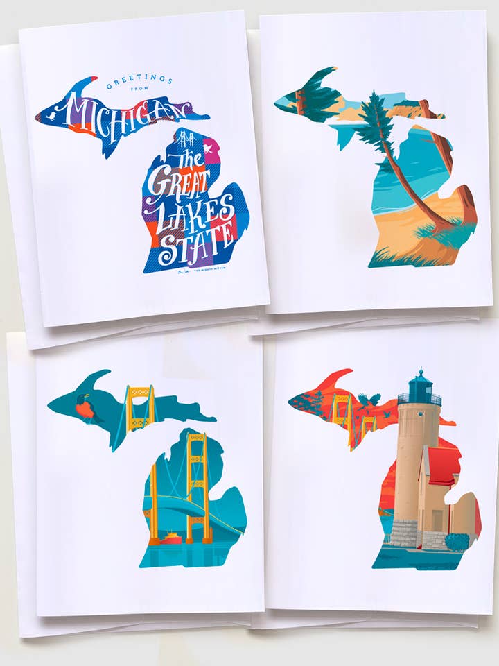 Michigan Greeting Card "State Pack" (4 Cards) for wholesale by The Mighty Mitten