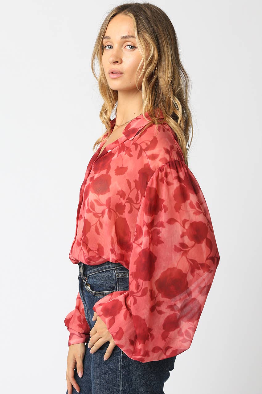 Rosa Rojo Camisa Floral Carla de venta al por mayor en Faire1