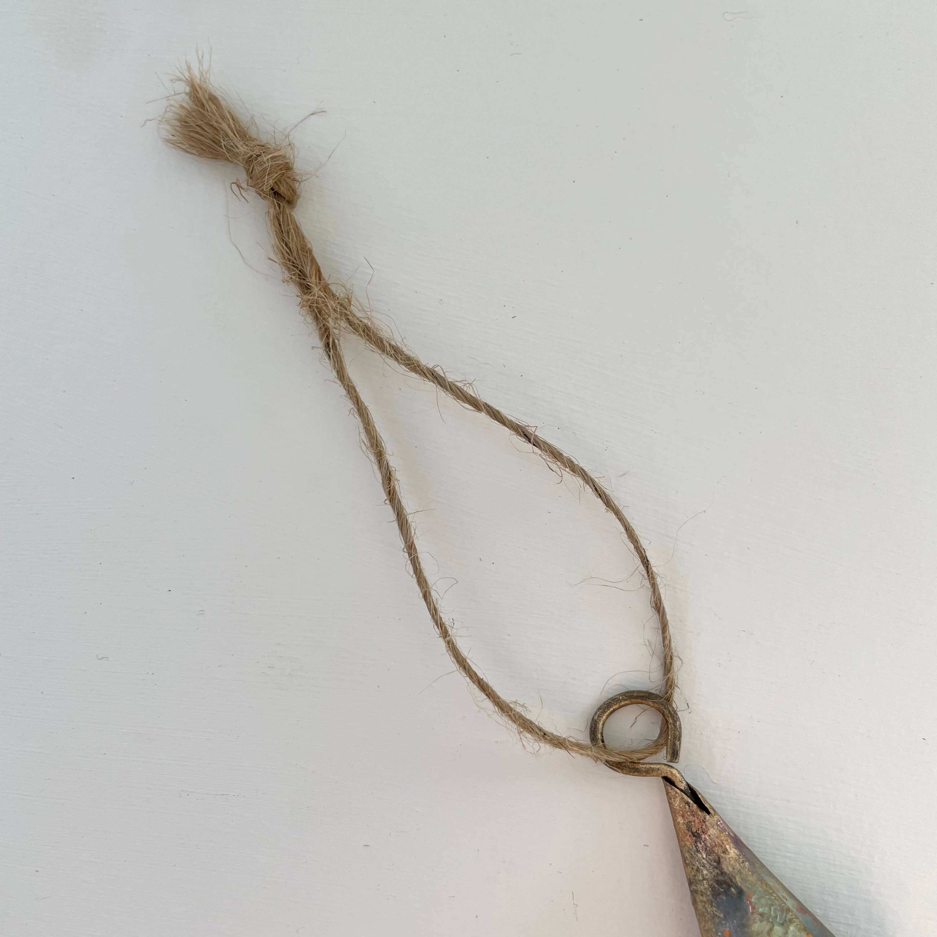 fort & field - Wholesale Ornament - 2" cone tin brass bell rustic holiday ornament jute twine1