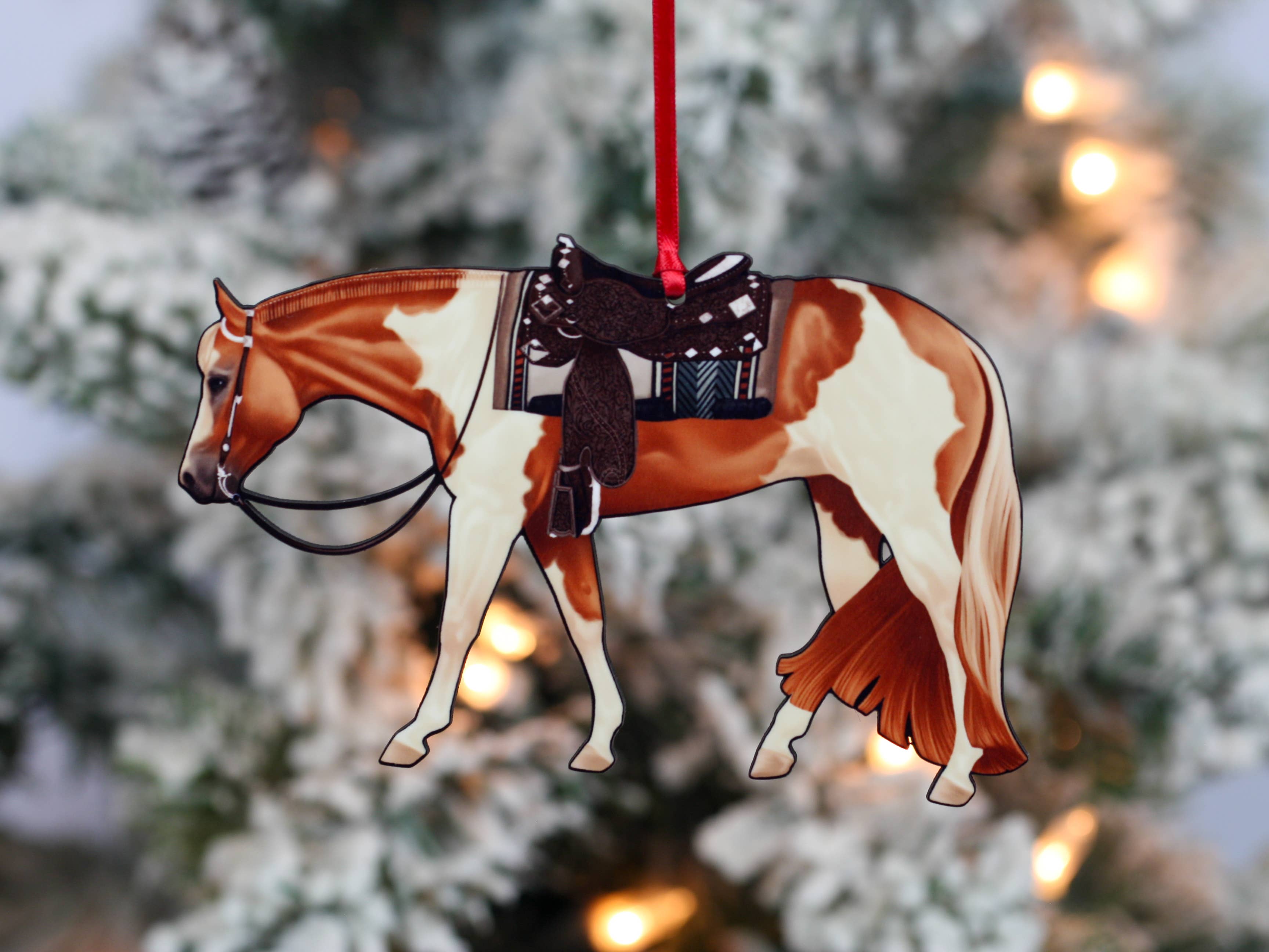 Classy Equine - Wholesale Ornament - Chestnut Tobiano Western Pleasure Horse Ornament Paint Horse1