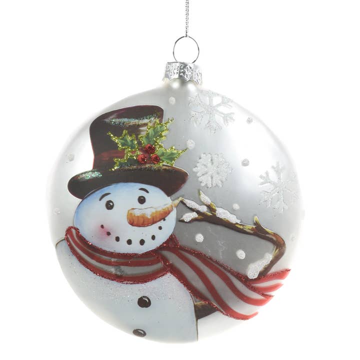 Starlight Collection - Wholesale Ornament - Silver Ball Ornament with Jolly Snowman0