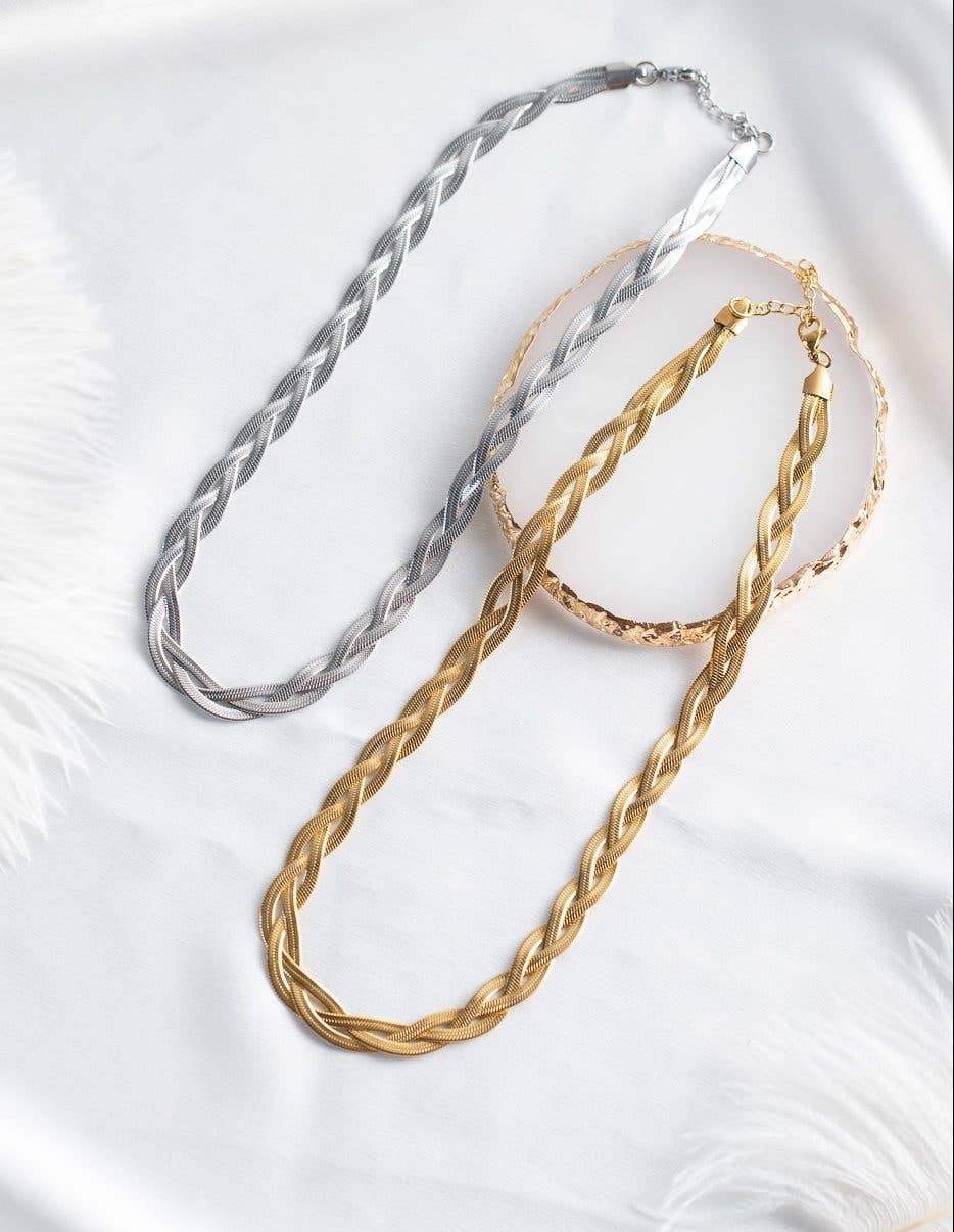 Goupi – Colar de elos e correntes por atacado – Corrente Trançada Aço Serpente Impermeável4