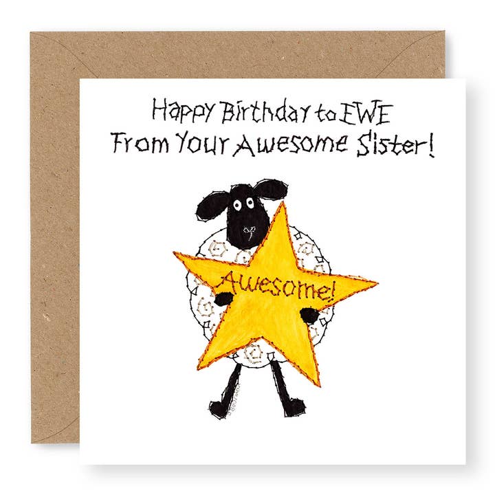 Sœur géniale anniversaire EWE pour la vente par Jane Buurman Handmade (Greetings Cards)
