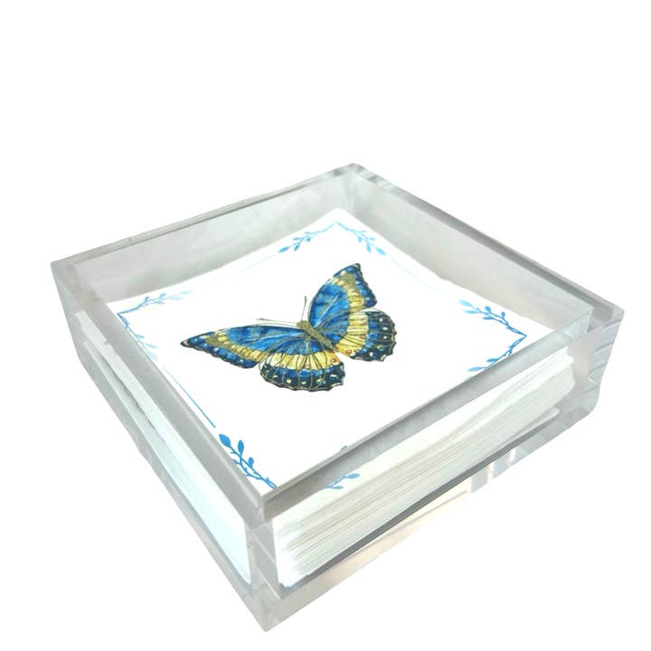 Linen-Feel Cocktail Napkins, Blue Butterfly for wholesale by Maven Home