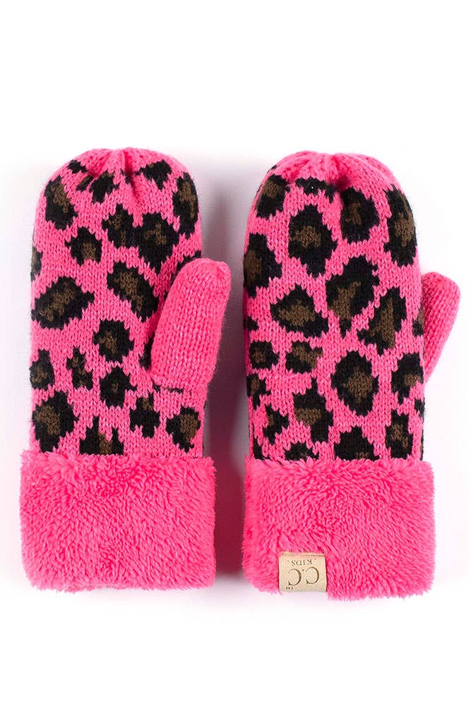 Hana - Wholesale Mittens - Kids - C.C Kids Knitted Leopard Fuzzy Lining Cuff Mitten4