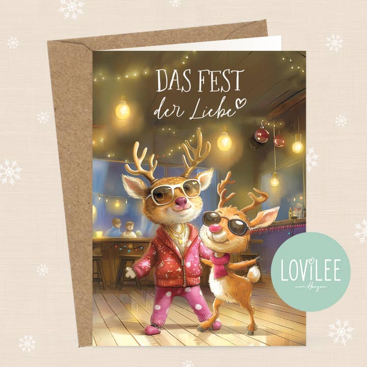 Reindeer Couple | Christmas Card Folded Card | No. WK-FC-08 for wholesale by LOViLEE