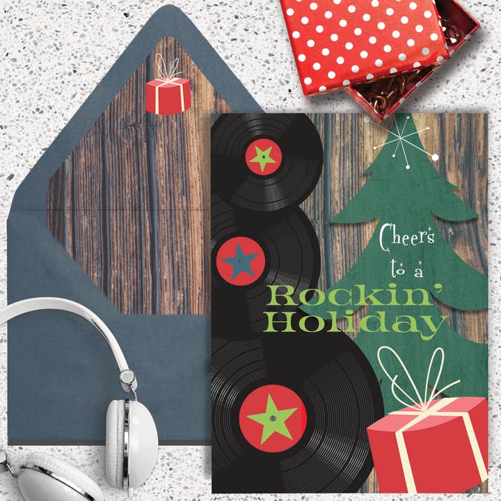 Rockin Holiday Mid Century Modern Retro Christmas Card for wholesale by Mod Lounge Paper Company