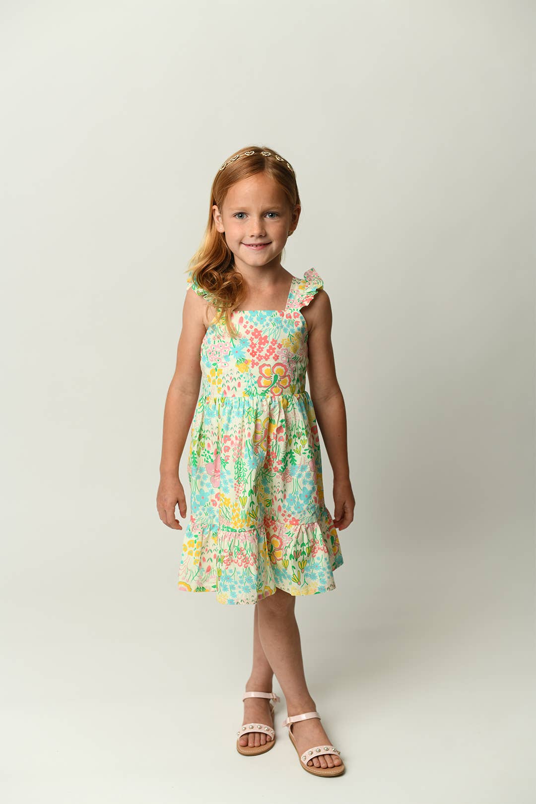 Minna - Wholesale Dress - Kids -  Flutter Sleeve Sun Dress - Magical Sunny Meadow Florals18